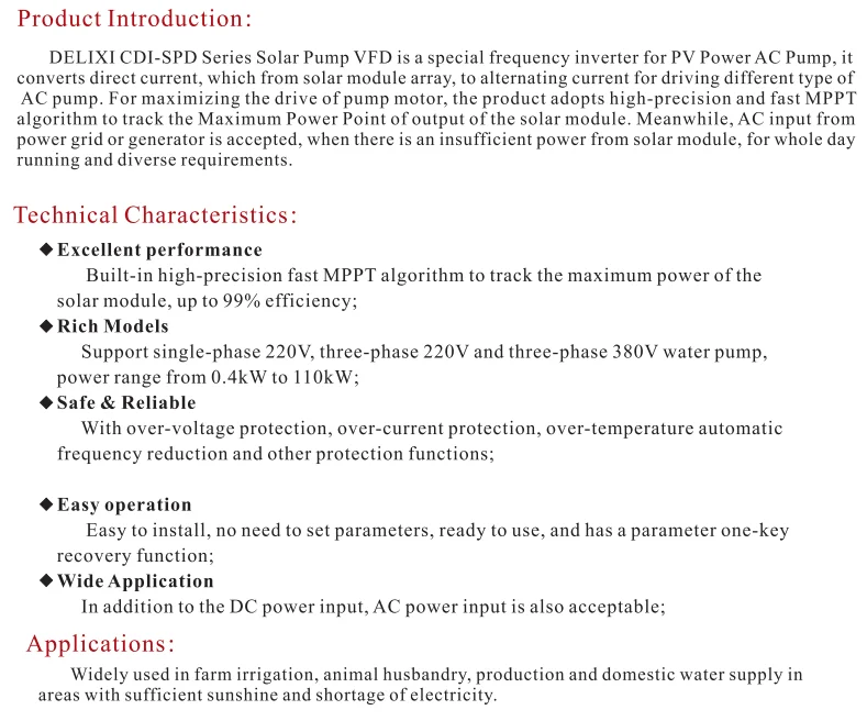 Exclusive Function Inverter Solar Pump 1.5 Hp 1 Phase Solar Pump Inverter 1.5 Kw 3 Phase