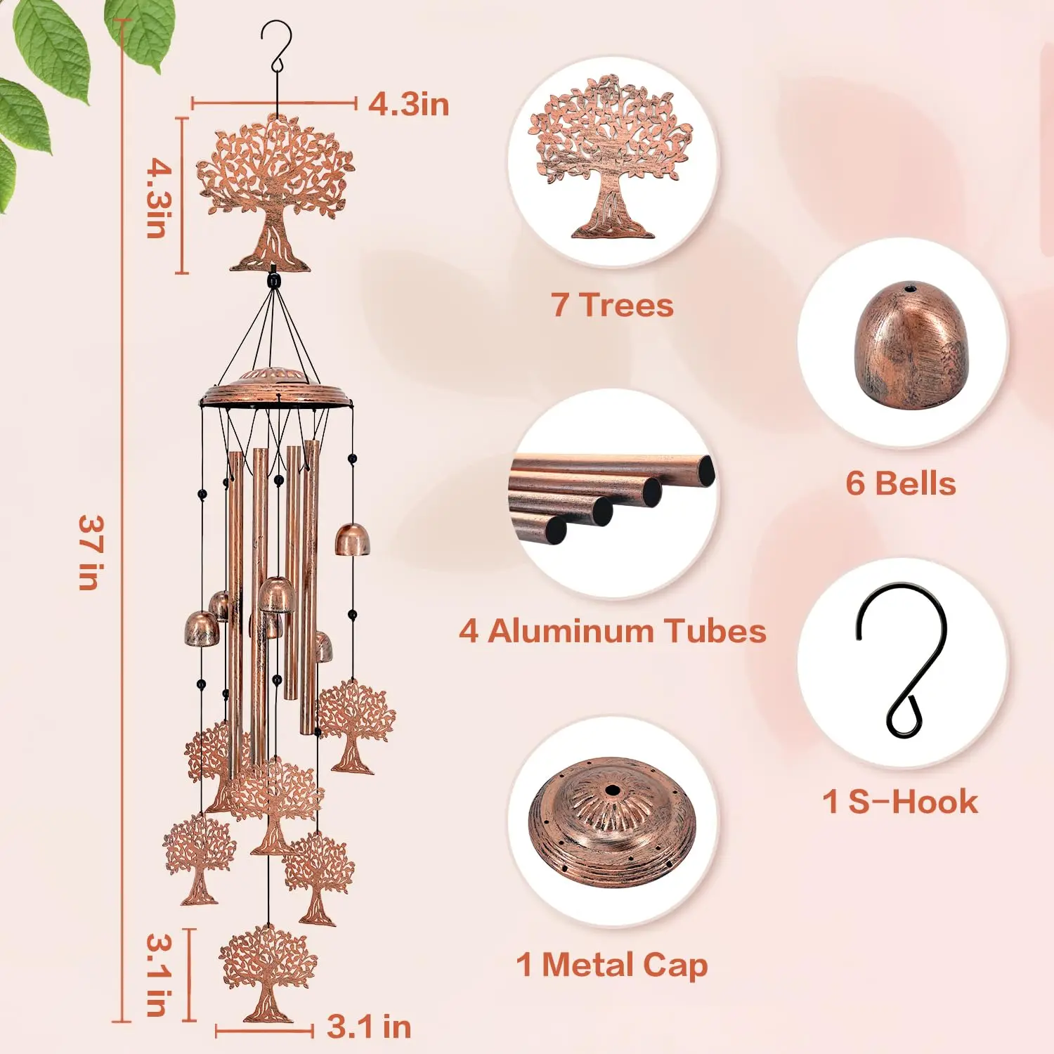 Outdoor Wind Chimes Tree of Life Metal Garden Decoration Holiday Gifts for Terrace