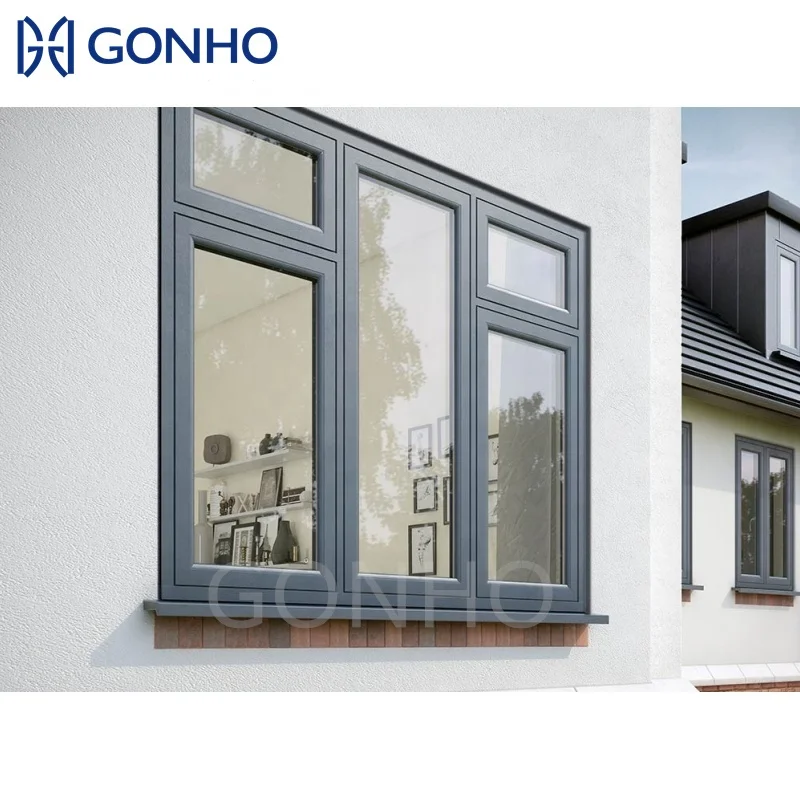GONHO Oem Interior Windproof  China Foshan Supplier Price Wood Cladding Aluminum Frame Doors Sound Proof Casement Windows