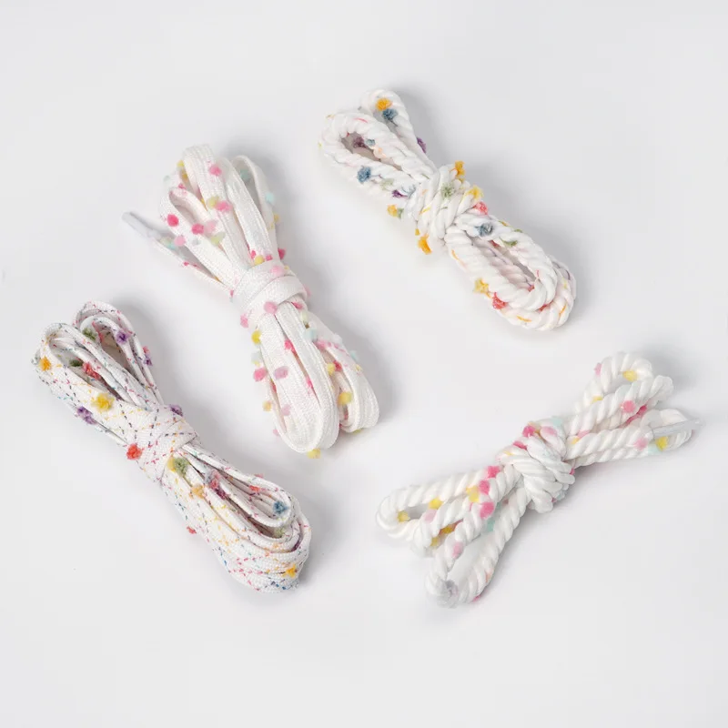 High Quality Custom Colorful Round Soft Plush Rope Shoelaces Fuzzy Fluffy   Polyester Flat Shoe Laces