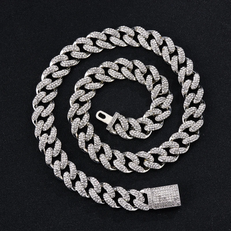 Yobetter 2022 New Hip Hop Jewelry Set 15mm Alloy Link Chain 3 Raw Diamond Gold Plated Miami Cuban Necklace Bracelet