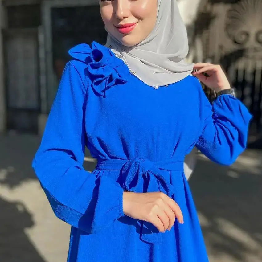 New Model Fabric Elegant Jilbab Turkish Women Muslim Dresses Islamic Clothing Blue Abaya Dubia Robe Ethnic Clothing Kaftans