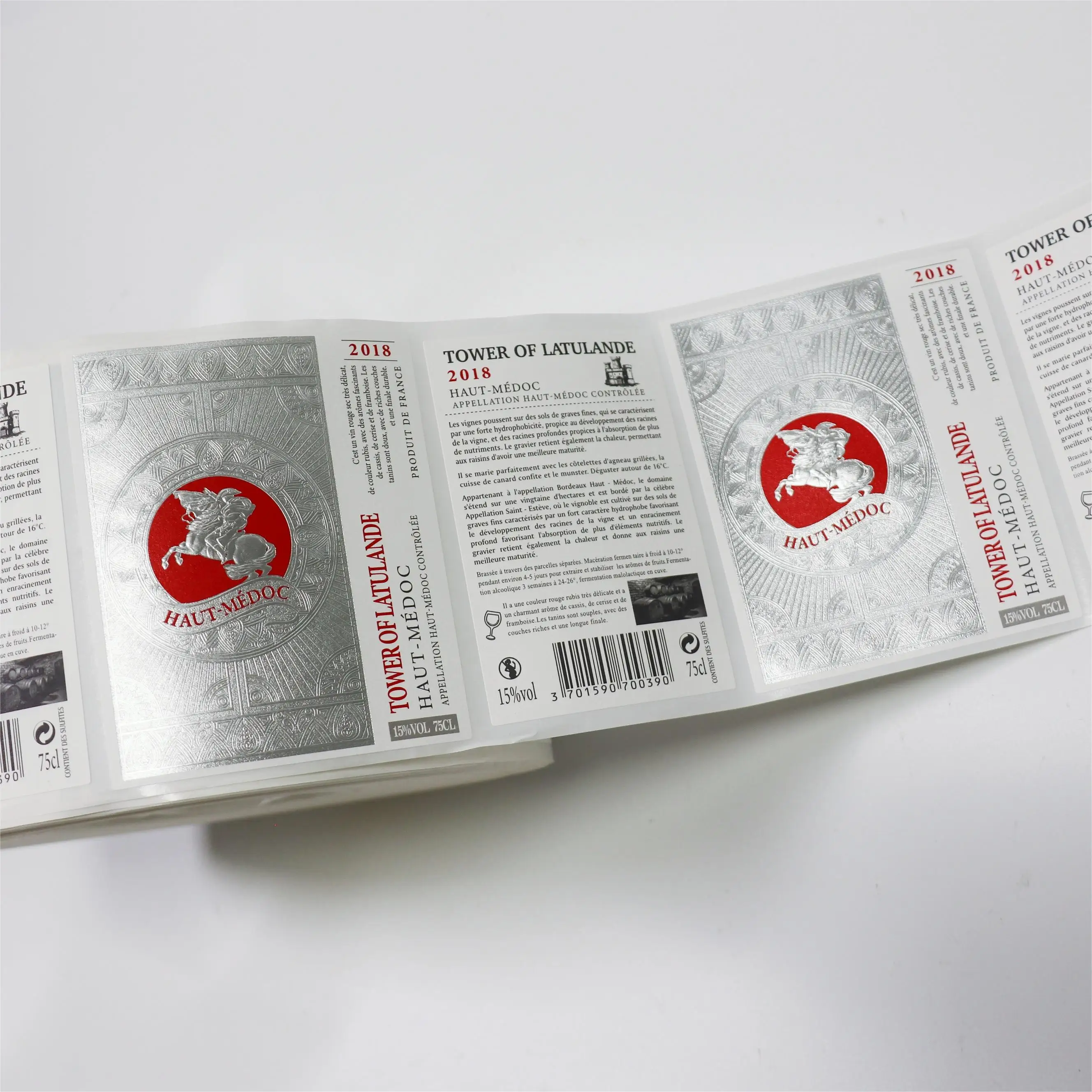 custom private texture paper wine label Low MOQ  high quality silver glossy adhesive wine label