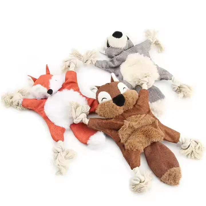 Skinny Squeaky Plush Dog Toy Fox Squirrel Stuffing Free Durable Chew Toy for Medium Dogs