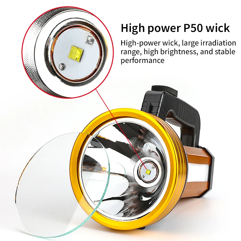 Wholesale led strong light flashlight P50 household camping emergency charging portable patrol fishing searchlight