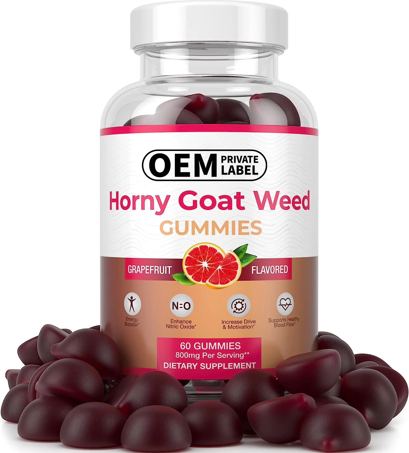 Potent Horny Goat Weed Extract Vegan Gummies Max Potency Chews 800mg for Performance and Stamina Natural Grapefruit Flavor