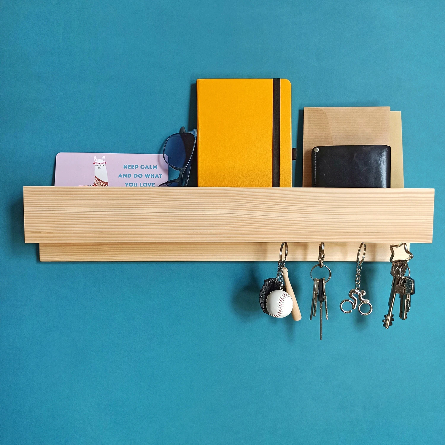 Beech Wall Mounted Wooden Key Rack Key Holder With Storage Shelf