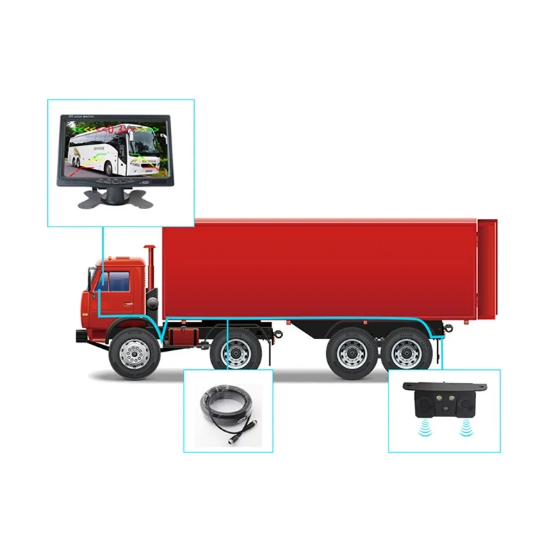 3-in-1 Truck visual reversing radar camera with 2 parking Sensors connected to navigation display no-punch
