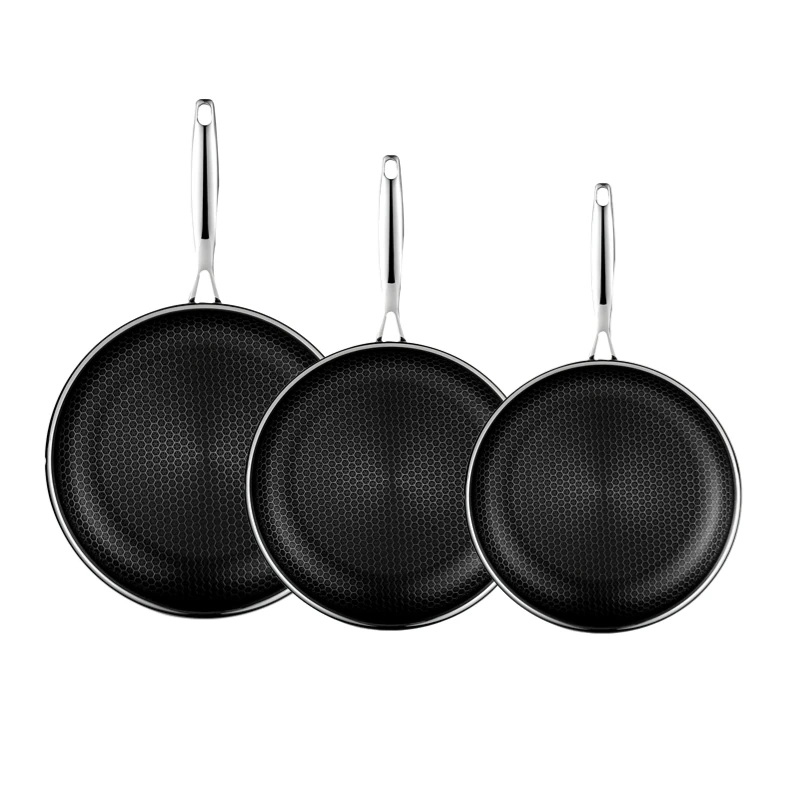 Best Selling 3 Pcs Stainless Steel Fry Pan Modern Honeycomb Nonstick Cookware Set Kitchen Cooking Pans
