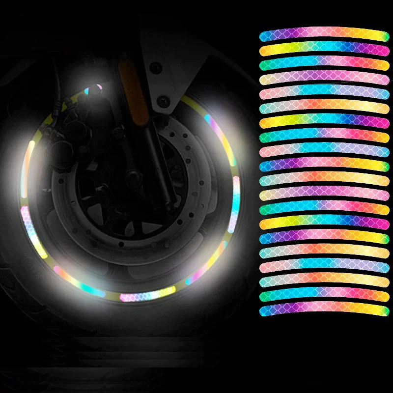 night driving fashion decorative 20 pcs car hub hi viz reflective tape tire reflector stripe sticker for motorcycle bicycle