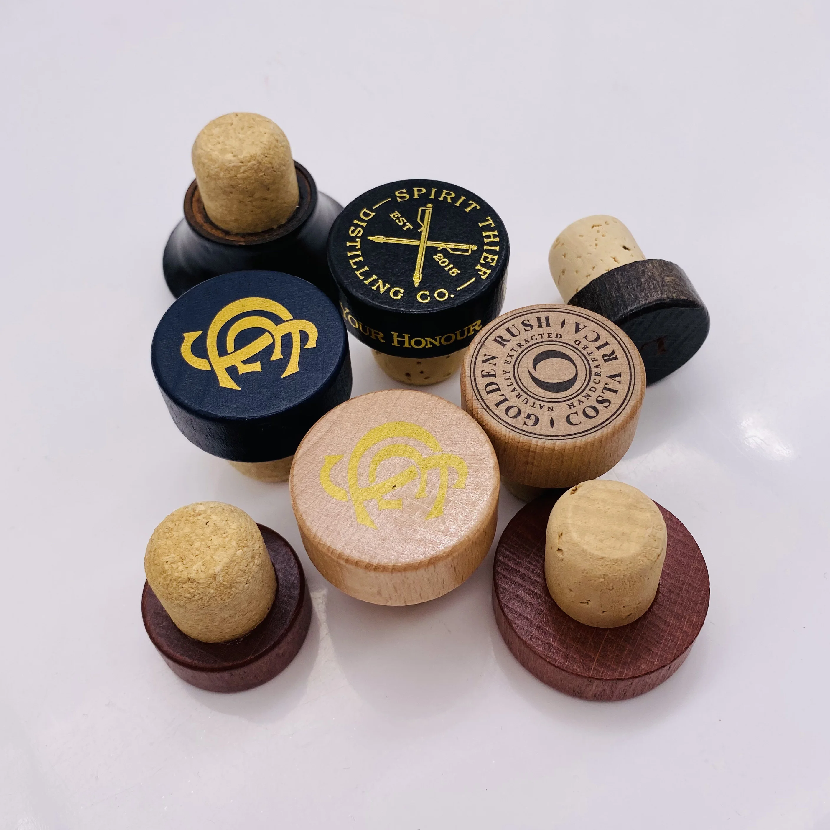 Custom Bottles Usage Natural wooden cork stopper silk screen printing wood natural wine cork stopper