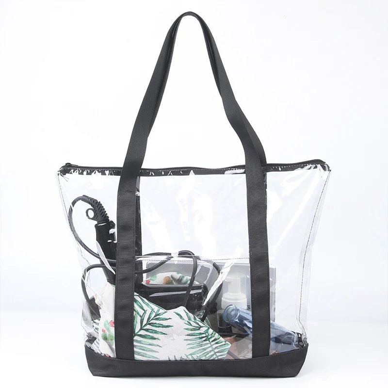 Custom gift bags business fashion PVC transparent work tote shoulder bag for Women reusable bag