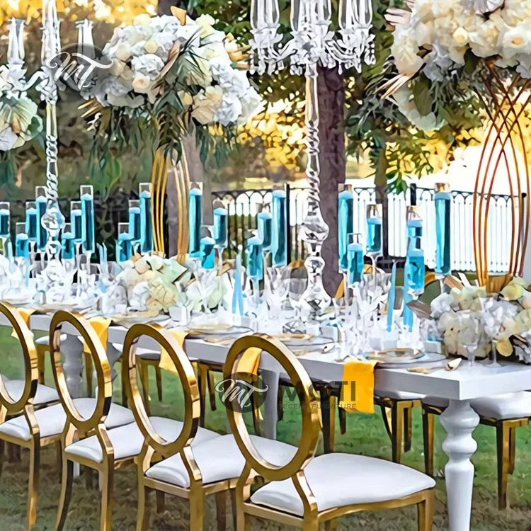 Luxury gold and white long rectangular shape wedding dining table for event party decor