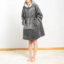 Custom Super Soft Warm Comfy Plush Winter Blanket Hoodie Fleece Sherpa Hooded Adult and Kids Wearable Blankets