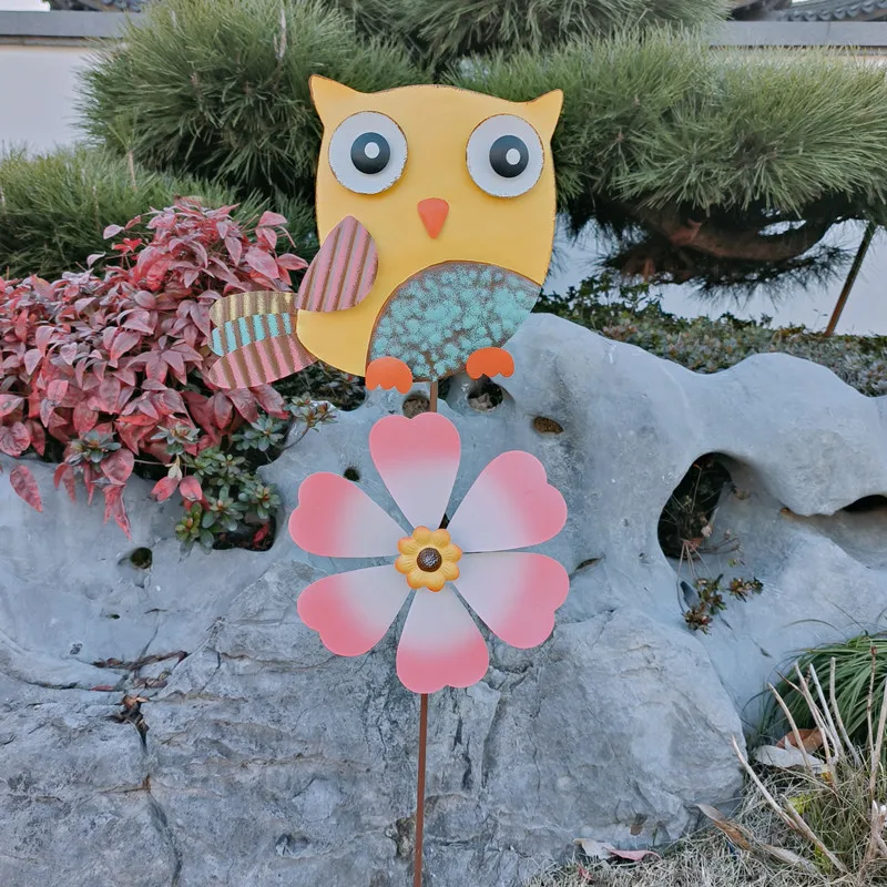 Garden Metal flower Decoration Stake Animal Owl Flower Shape Landscape Decoration