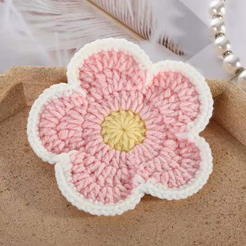 Handmade knitted woolen yarn crochet lace coaster cup mat