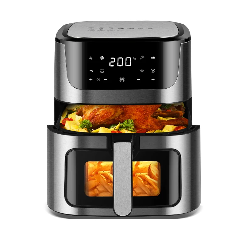 Stainless Steel 8L Smart Kitchen Appliances Digital Air Fryer Electric Deep Fryers Oil Free For Home Use With Visible Window