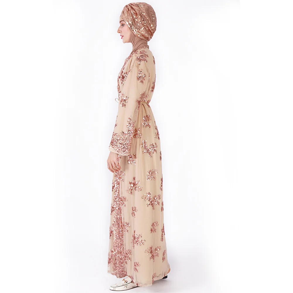 Новая одежда в исламском стиле длинная юбка мусульманском кафтан роскошные кружевные бесшовные вышитые блестки абайя мусульманские платья