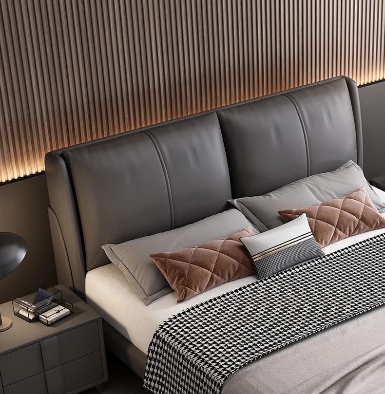 High quality new design lightweight luxury modern leather bed frame bedroom furniture Double bed 1.8m king bed