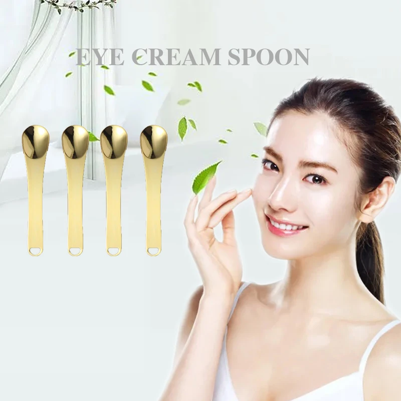 Custom Logo Makeup Spoon Gold Metal Eye Cream Applicator Facial Massage Cosmetic Spatula
