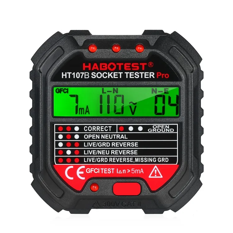 Тестер розетки HABOTEST GFCI с дисплеем напряжения 90-250 В тестер автоматический детектор полярности электрической цепи