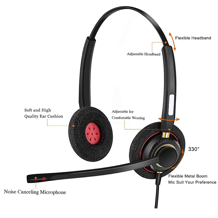 Binaural 2.5mm Headset for office Cordless Phone