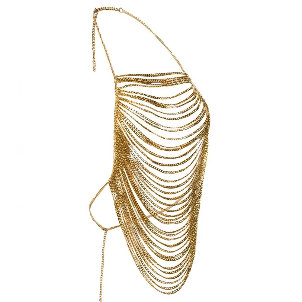 Brave Light Stainless Steel Ba Chain Jewelry Rock Star Necklace Multilayer Evening Dress Decoration Long Body Chaindance Clothes