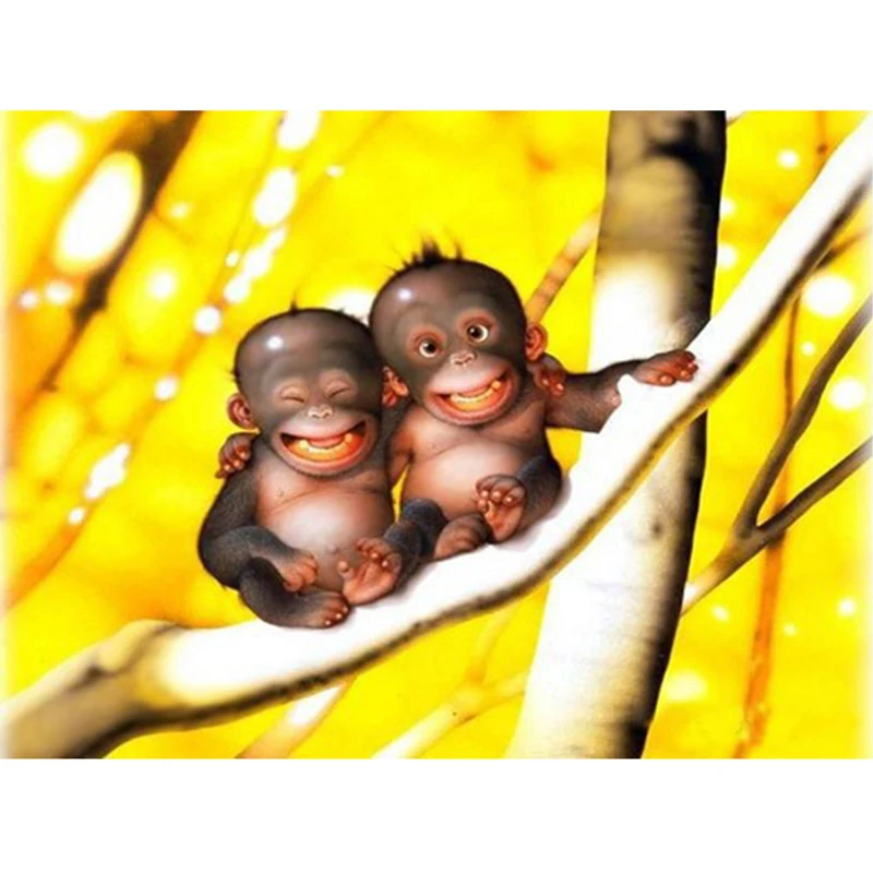 
Modern Wall Art Picture Little Monkeys In The Tree Diamond Embroidery Handmade Cross Stitch Full Drill Diy Diamond Painting Kit 