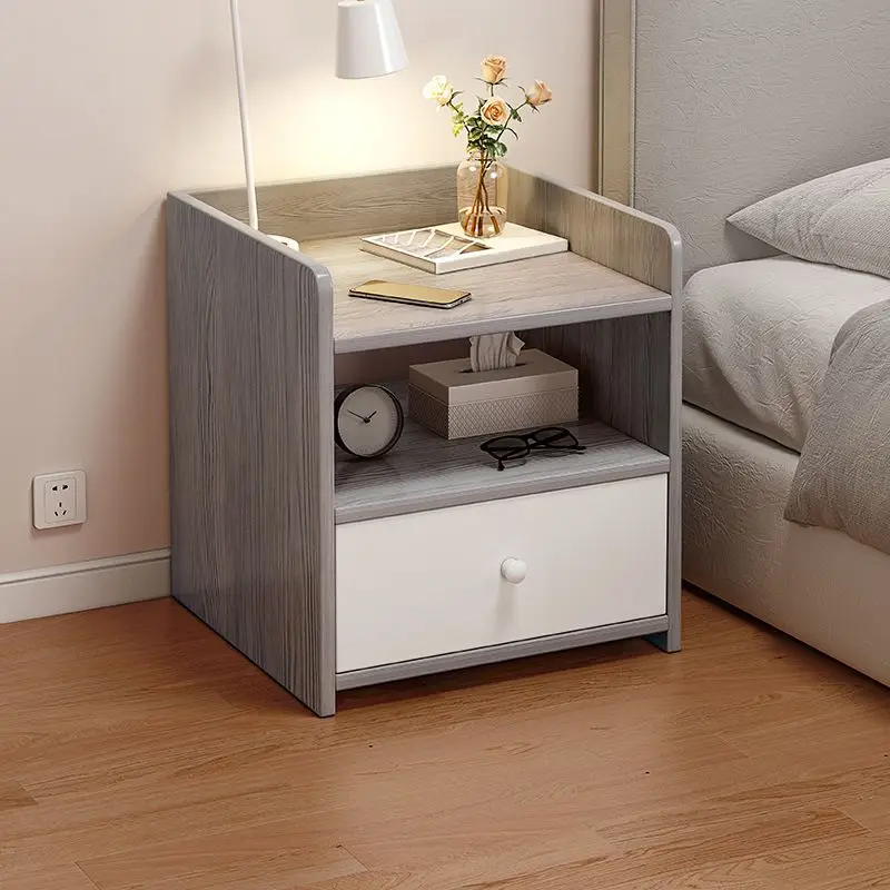 wooden smart nightstand set, bedside table with charging station  for bedroom