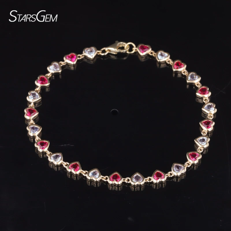 Starsgem S925 9k 10k 14k heart shape bracelet gemstone chain cheap moissanite jewelry