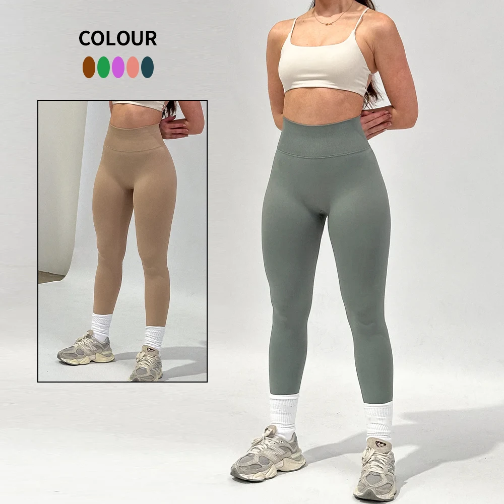 OEM Custom High Waist Seamless Knitted Tight Yoga Pants Black Solid Seamless Leggings