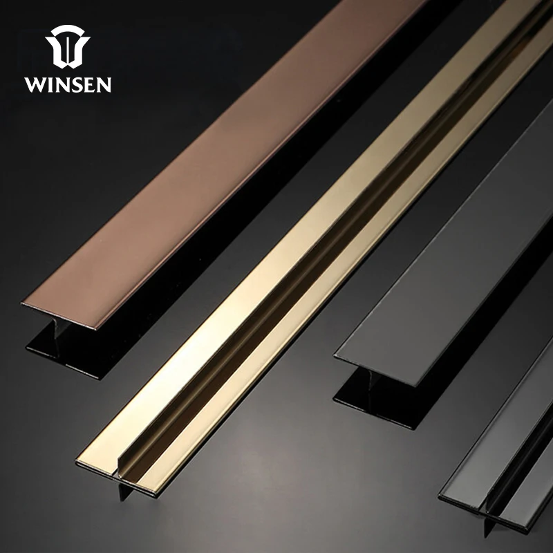Winsen  201 & 304 PVD T Profile Mirror Gold Metal Polished T Shape Tile Trim Stainless Steel Decorative Strip