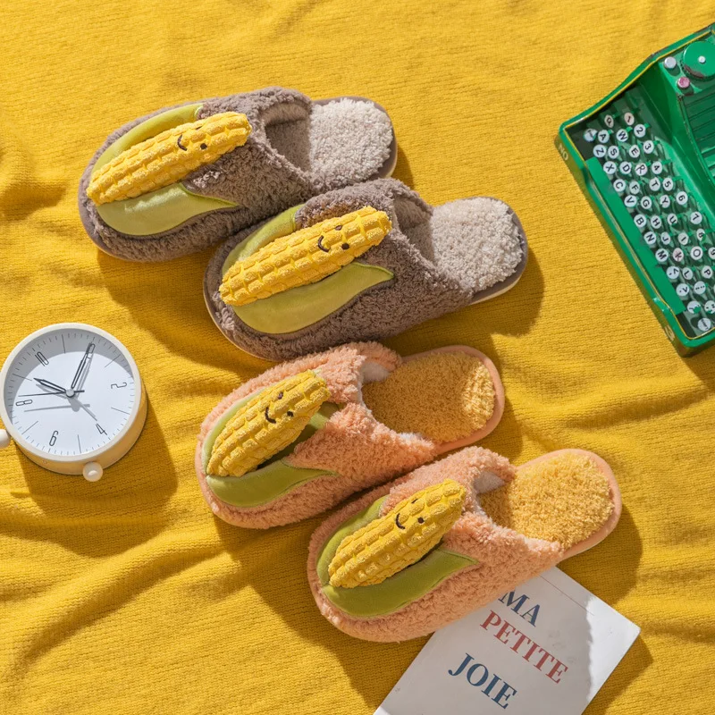 2022 Hot Fashion New Furry Slippers Big Plush Sneaker Slippers Winter Fits Cute Corn Slippers