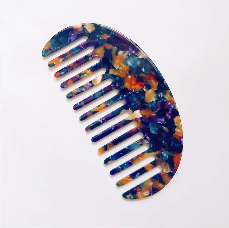 Logo antistatic cellulose acetate wide tooth acrylic hair comb geometric comb simple semi circular hair comb