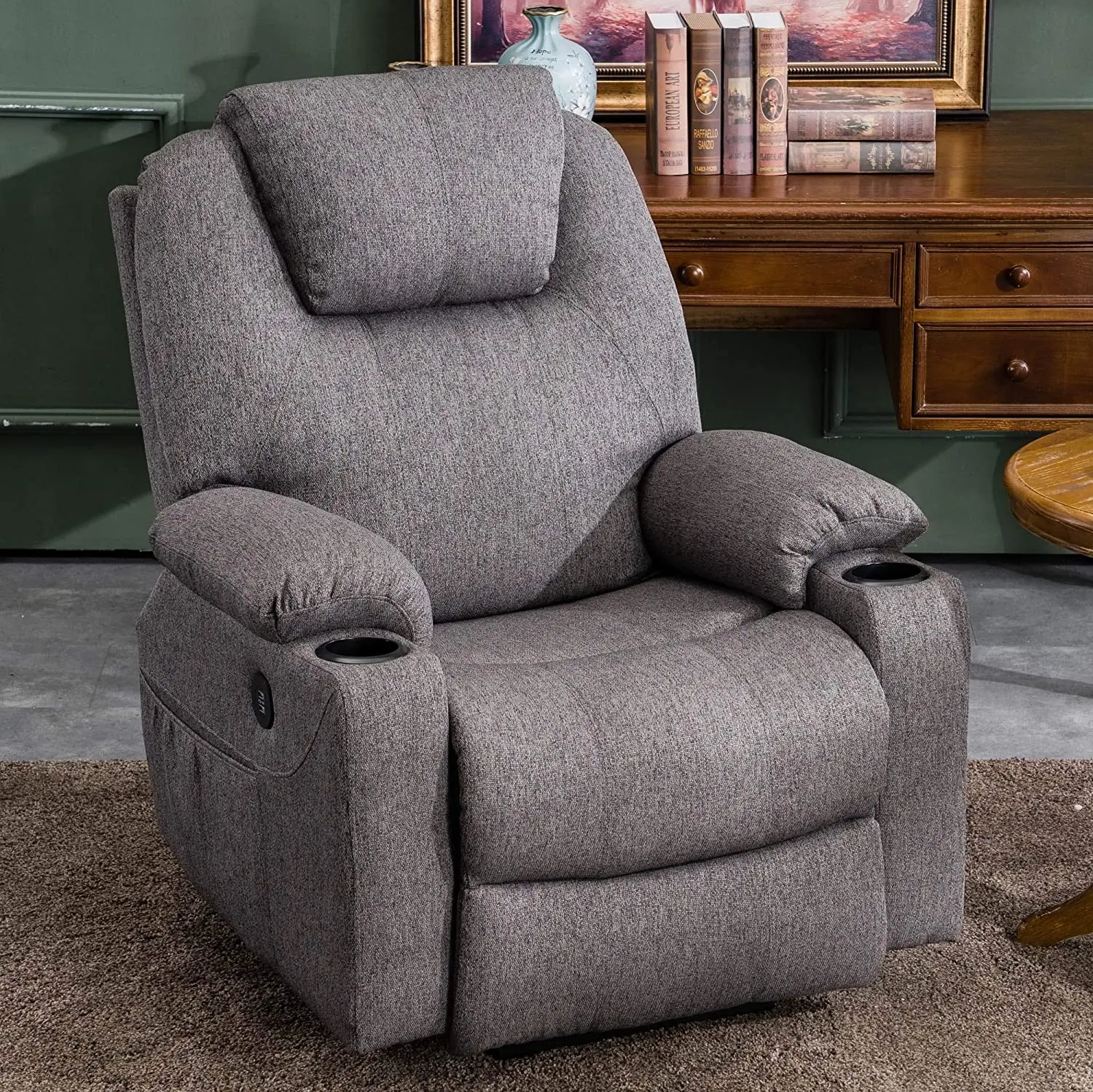Electric Power Lift Recliner Chair Sofa with Massage and Heat for Elderly 2 Side Pockets