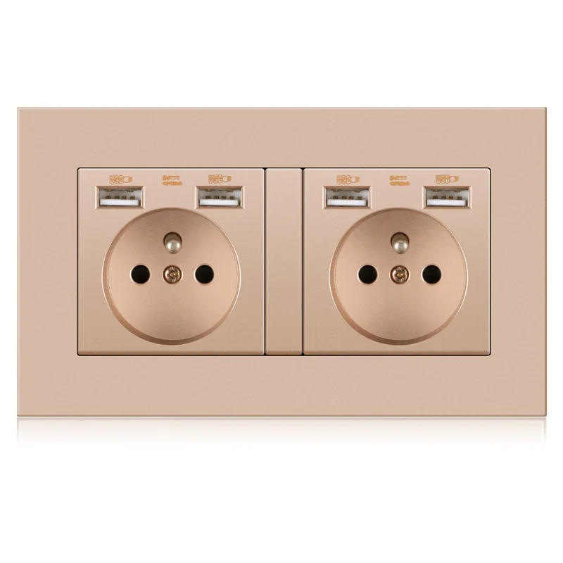 NOVSKI Factory customized AC250V, 16A PC panel French wall switch, 2 sockets and 4 USB ports