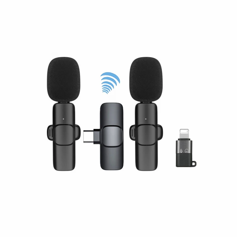 Amazon Hot Selling BT5.0 2 In 1 Lavalier Microphone Portable Mini Microphone Wireless Recording Microphone For Iphone Android