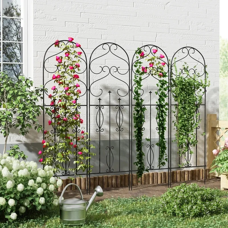 Vinyl Plastic coated Lawn Garden Vine Plant Steel Trellis Panel Climbing Plants Growing Support Courtyard Park Black Color