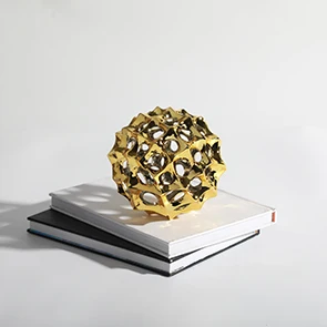 Home desktop decorative ornament accessories coffee table golden iron metal craft hollow ball sphere sculpture