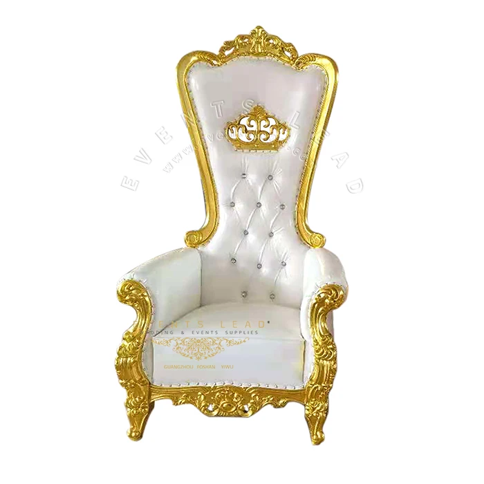 Блестящая золотая деревянная рамка с декором короны новый товар Белый Королевский стул трон