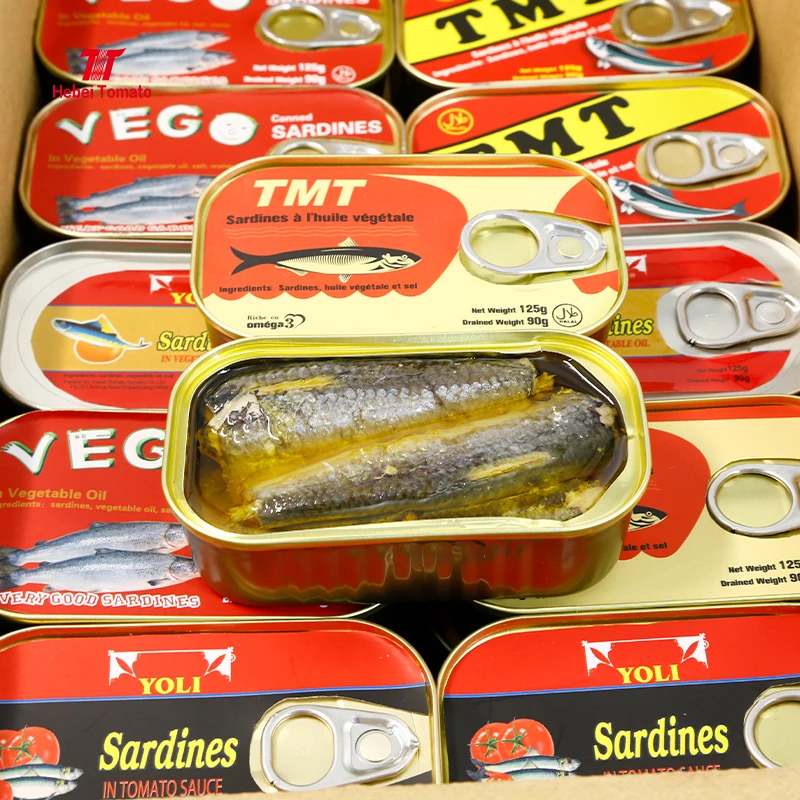 Hot Sale Bonito Sardine Canned Fish in Vegetable Oil 125g Preserved with Salt and Brine Fin Style