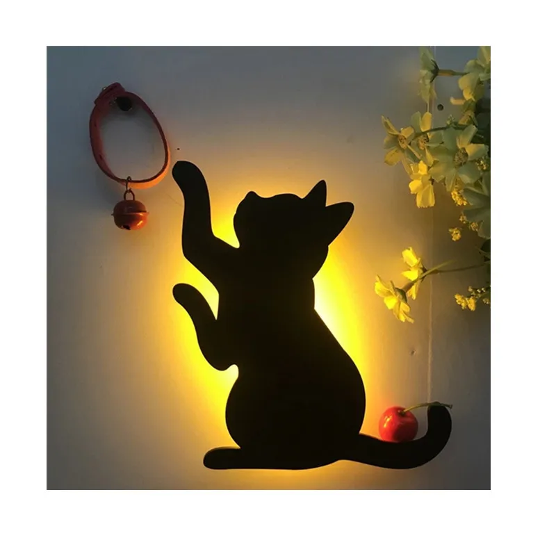 LED Animal Dog Cat Night Light Kitten Smart Sound Sensor Control Wall Lamp Home Corridor Balcony Night Lamp Baby Kids Sleep Lamp