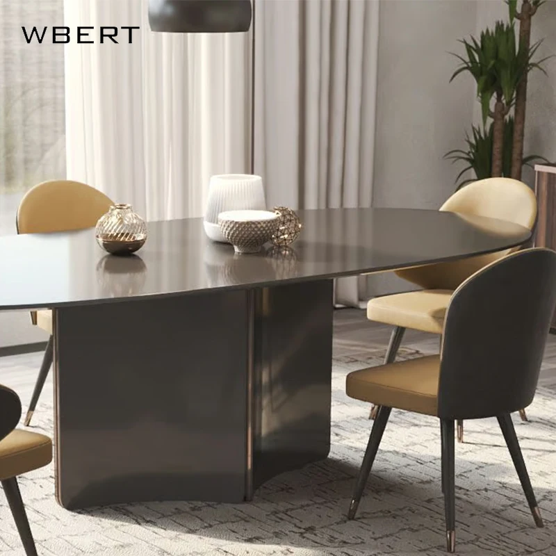 WBERT Nordic Solid Wood Office Conference Home Desk for Kitchen and Apartment Use Oval Dining Table