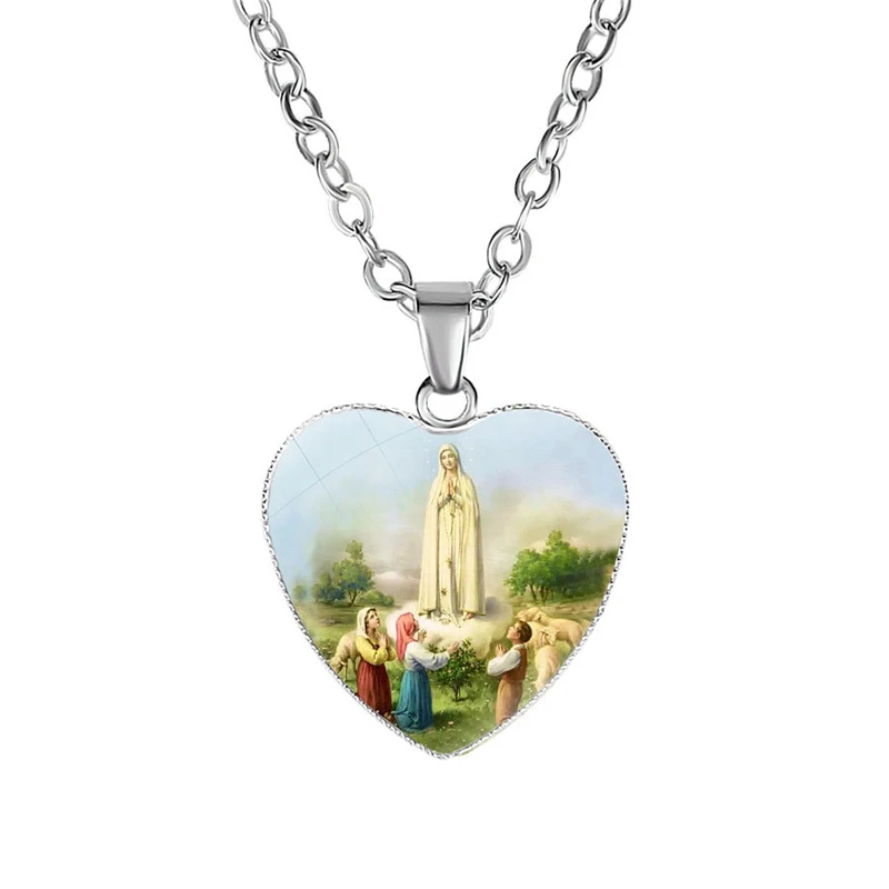 2024 KOMI Christian Madonna Celebration Portrait Necklace Heart Pendant Choker Chain Necklace for Religious Wedding Baptism Gift