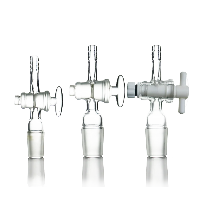 14# 19# 24#, 29# 34# 40# 90 Degree bent vacuum adapter with PTFE stopcock and hose barb