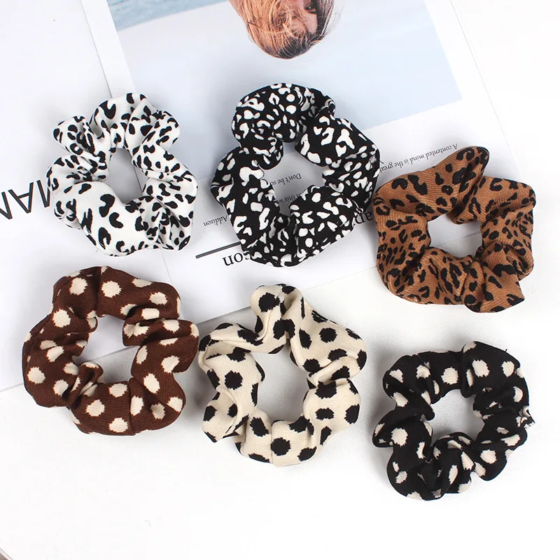 Винтажная леопардовая полосатая резинка для волос, женские вельветовые резинки для волос, резинки для волос в горошек, эластичные резинки для волос, женские аксессуары для волос
