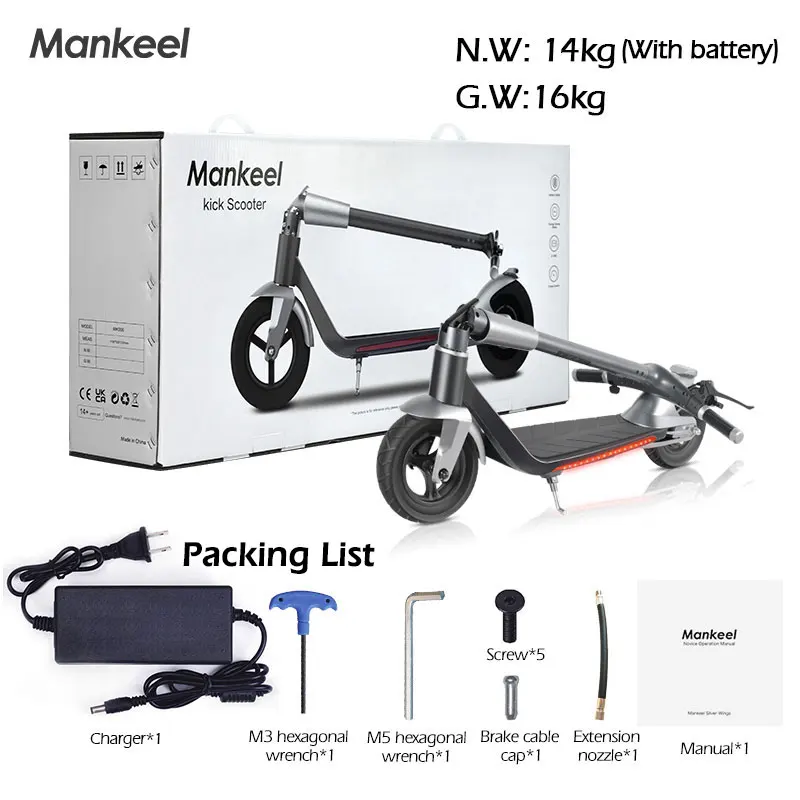 Mankeel Silver Wings 36V 350W 15Mph 10 Inch Eu Warehouse Skuter Electric Scooter Foldable E Scooters For Adults