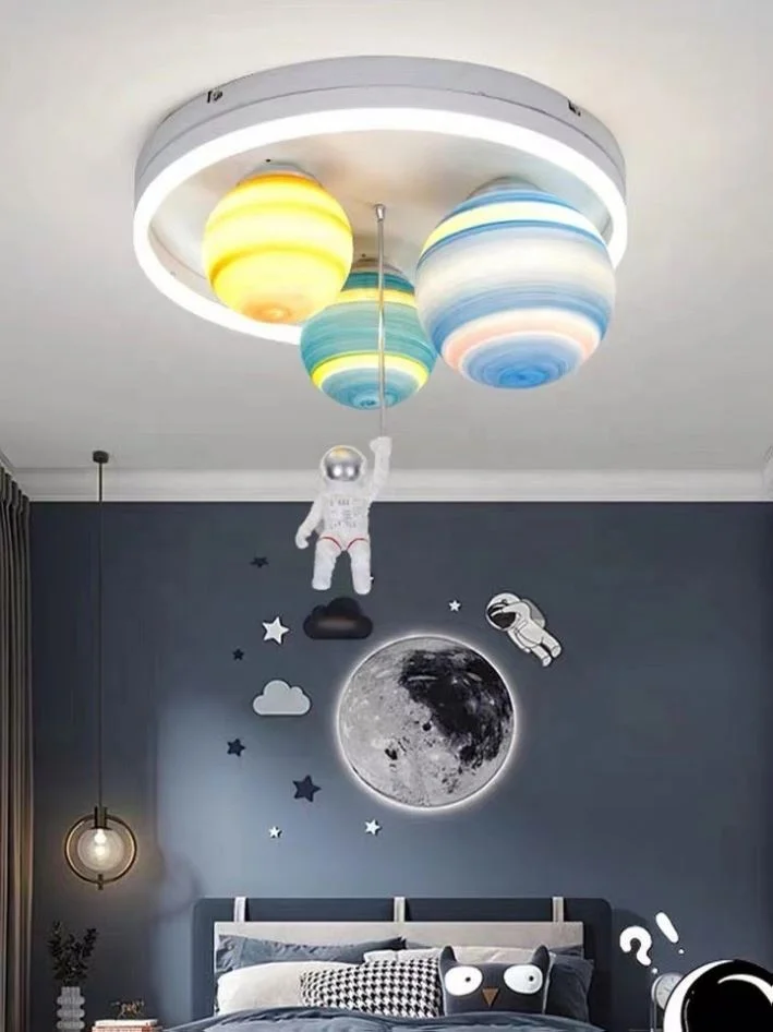 Shingel Modern Astronaut Star Led Pendant Lamp Iron Ceiling Chandelier E27 Bulb Acrylic Pendant Light Nordic Kids Lamp