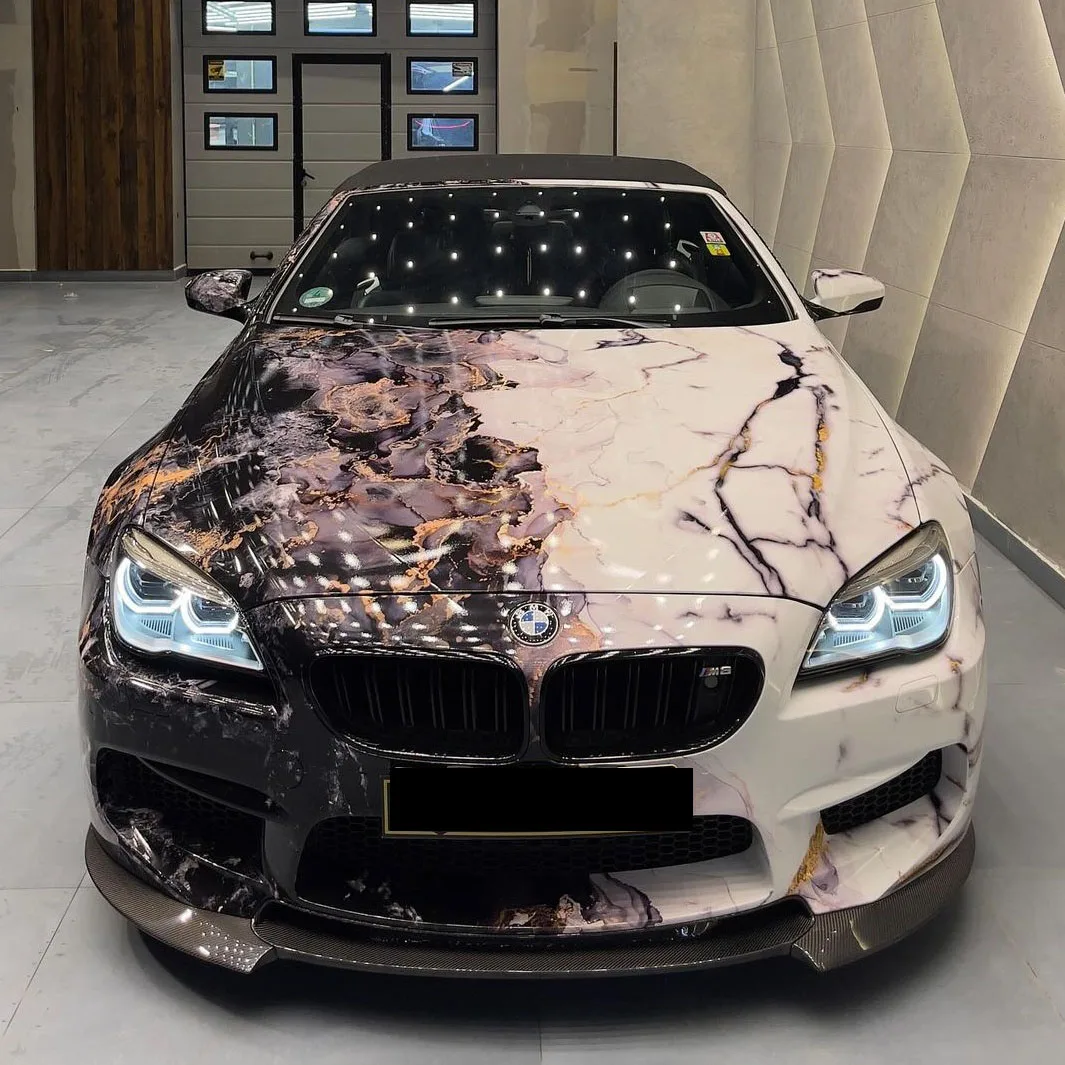Hot in Tiktok Custom marble design car wrapping vinyl films auto printing wraps White marbling  Car Wrap Vinyl