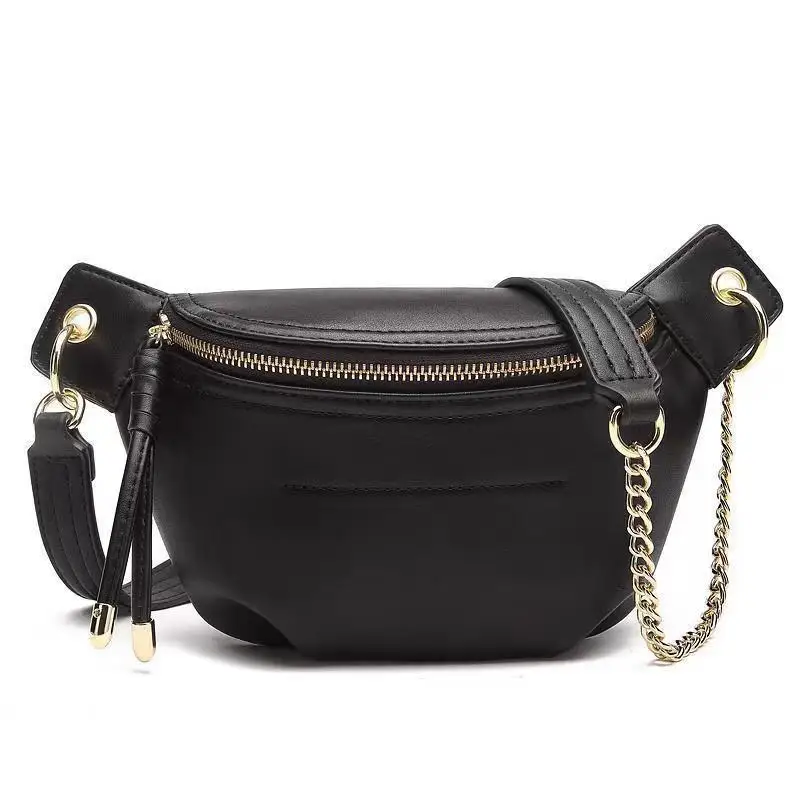 Chest Bag Phone Purse Girls PU Leather Waist Bag Fanny Pack with Metal Chain
